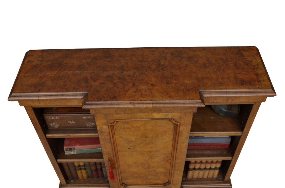 Rare English Victorian Walnut Bookcase Cabinet Sideboard of Narrow Proportions View VII
