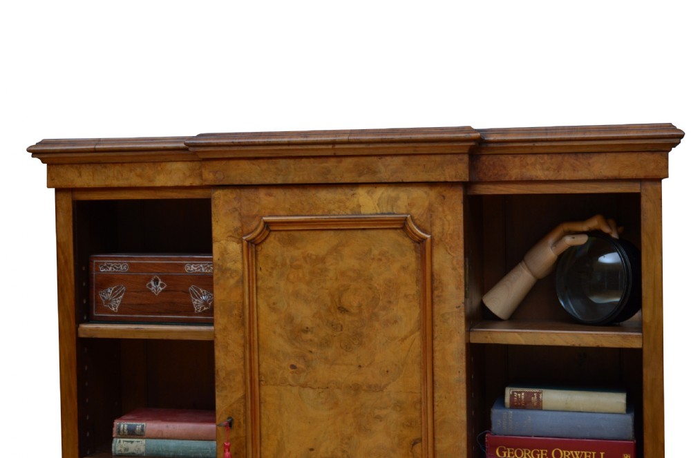 Rare English Victorian Walnut Bookcase Cabinet Sideboard of Narrow Proportions View IX
