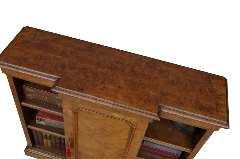 Rare English Victorian Walnut Bookcase Cabinet Sideboard of Narrow Proportions View X