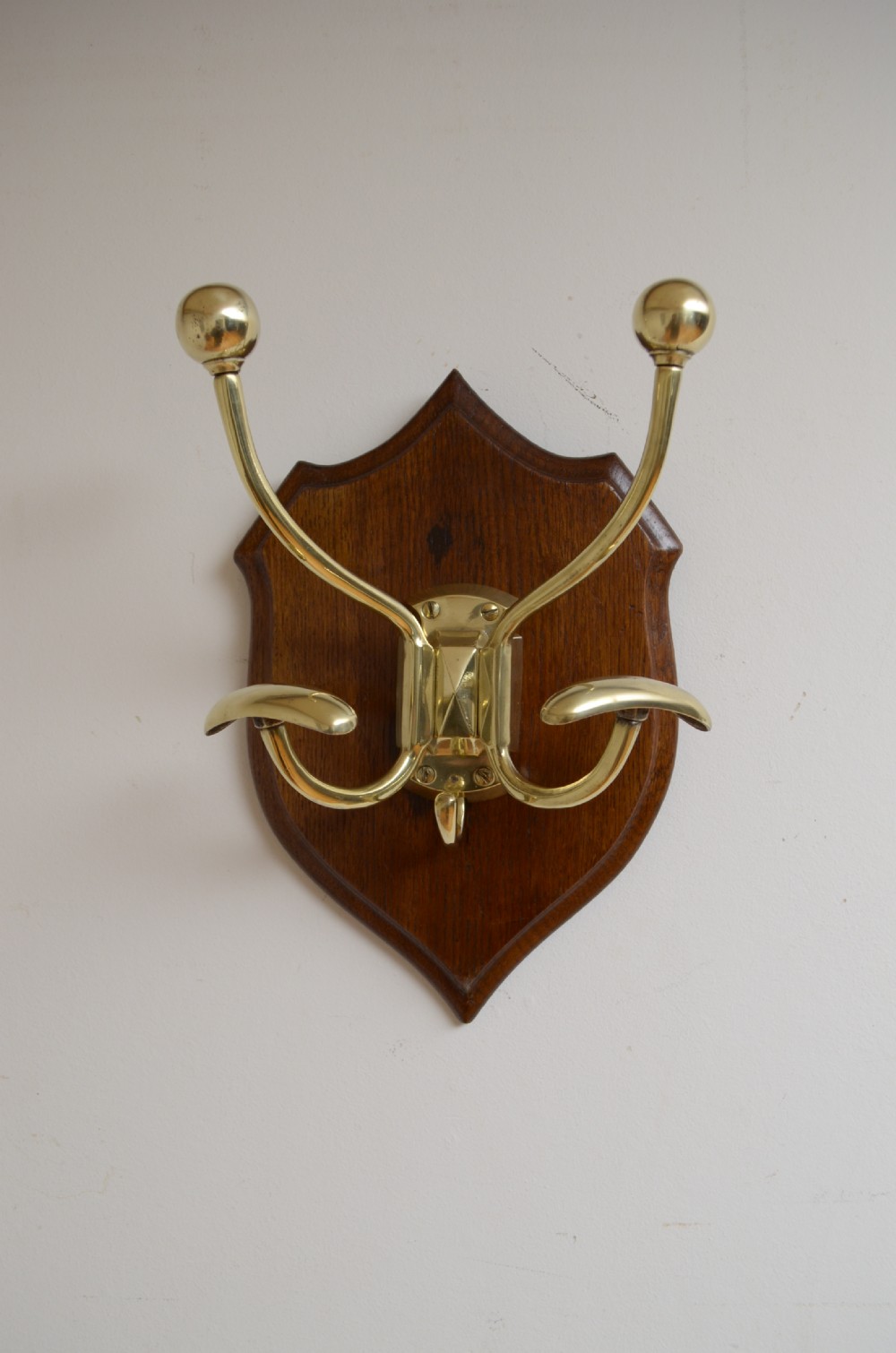 Victorian Brass and Oak Coat Hooks