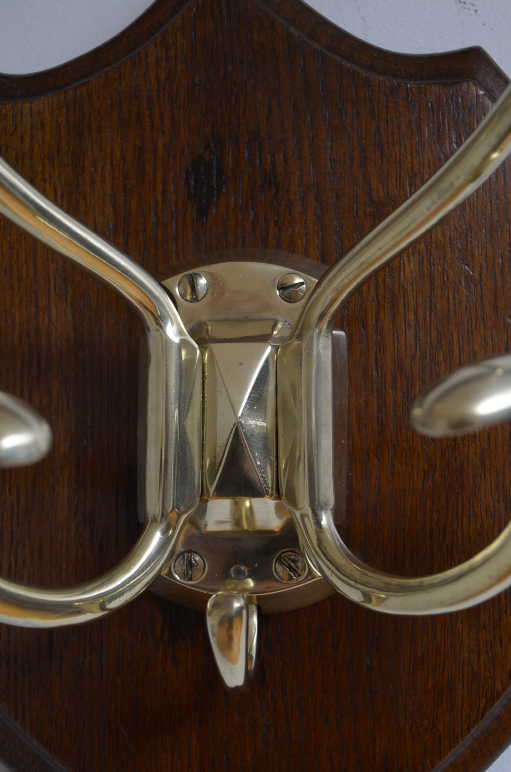 Victorian Brass and Oak Coat Hooks View VI