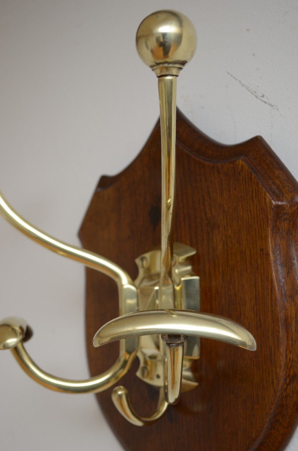 Victorian Brass and Oak Coat Hooks View VII