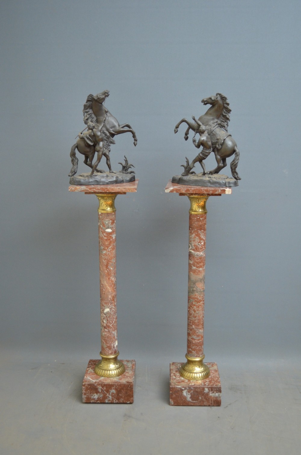 Pair of Antique Marble Pedestals - Rouge Marble Columns View II
