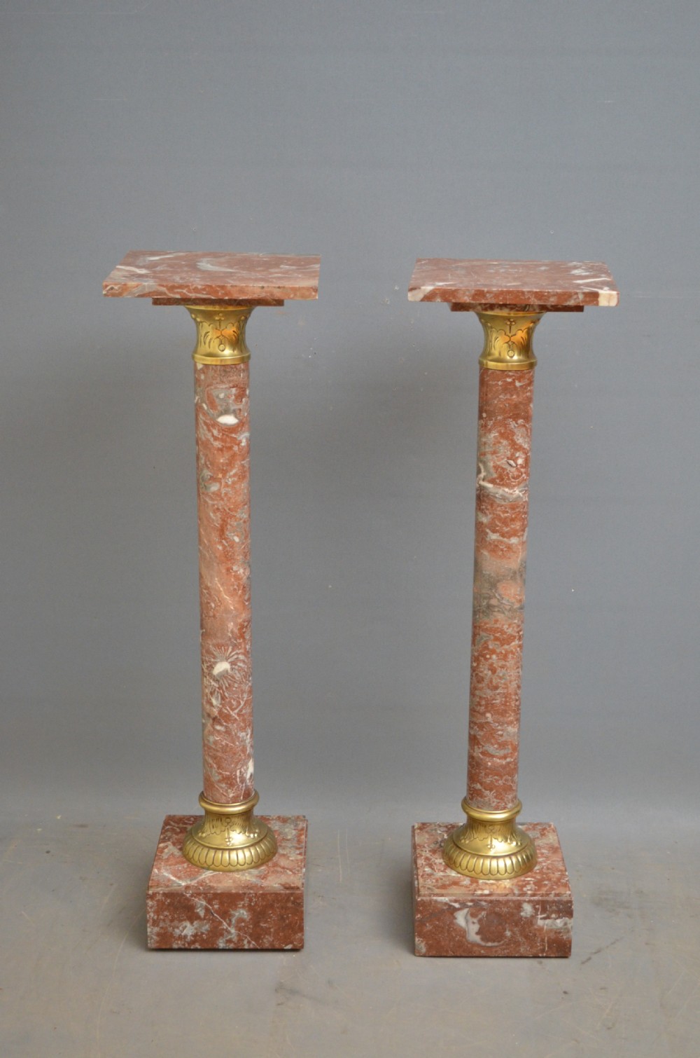 Pair of Antique Marble Pedestals - Rouge Marble Columns