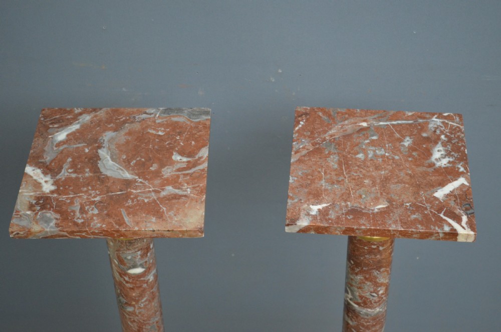 Pair of Antique Marble Pedestals - Rouge Marble Columns View III