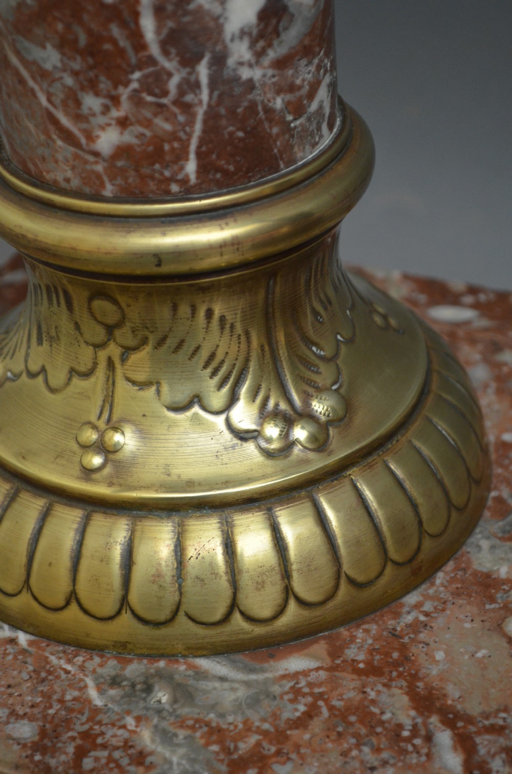 Pair of Antique Marble Pedestals - Rouge Marble Columns View VI
