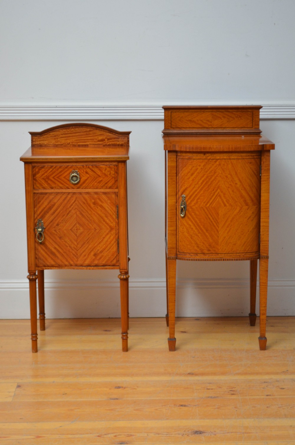 Two Edwardian Satinwood Bedside Cabinets Bedside Cupboards