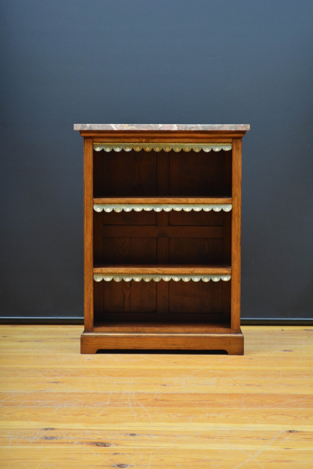 Low Marble Topped Victorian Open Bookcase in Walnut H79cm View VI