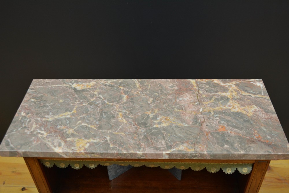 Low Marble Topped Victorian Open Bookcase in Walnut H79cm View VIII