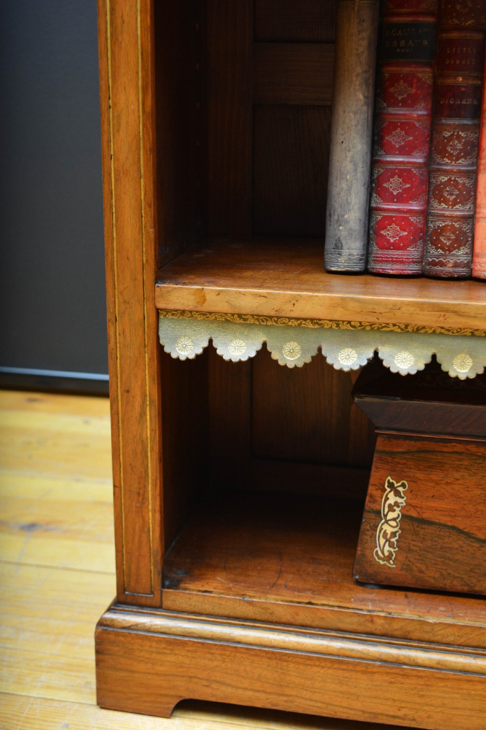 Low Marble Topped Victorian Open Bookcase in Walnut H79cm View XII