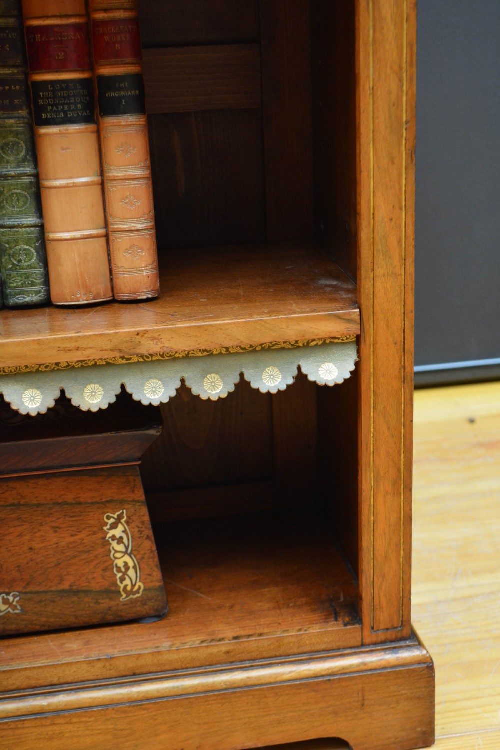 Low Marble Topped Victorian Open Bookcase in Walnut H79cm View XIV