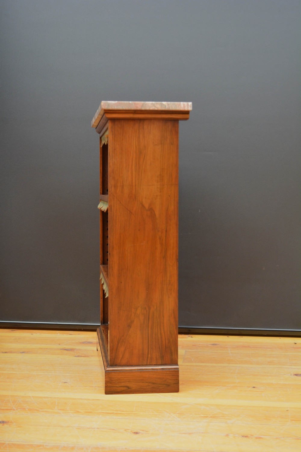 Low Marble Topped Victorian Open Bookcase in Walnut H79cm View XVI