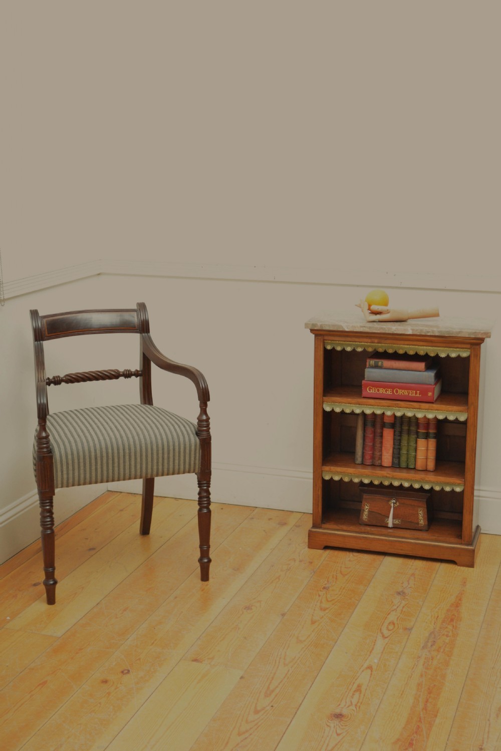 Low Marble Topped Victorian Open Bookcase in Walnut H79cm View XIX