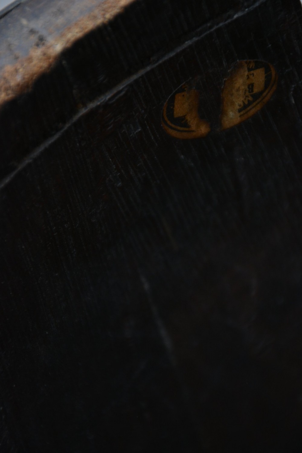 A Victorian dark oak coopered barrel umbrella stand with polished metal binding hoops. View XIV