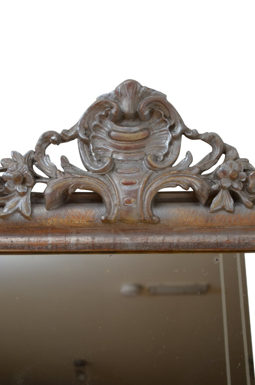 Silver Leaf Wall Mirror with Crest Pier Table Mirror H139cm View IX