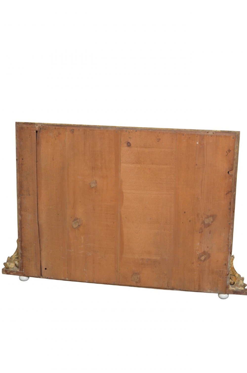 A rectangular antique overmantel mirror with a carved giltwood frame featuring rope-twist moulding, beaded edging, and scroll side feet. View IV