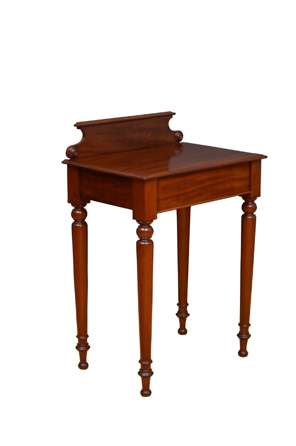 A Victorian mahogany hall table featuring a gallery back upstand, a single frieze drawer, and four turned legs.