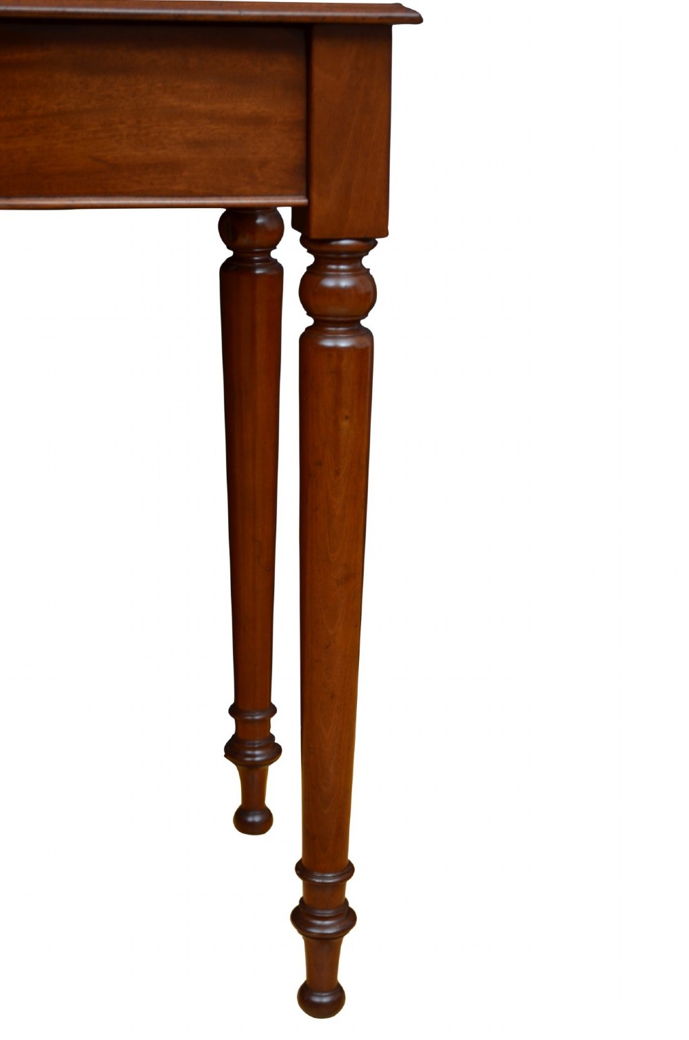 A Victorian mahogany hall table featuring a gallery back upstand, a single frieze drawer, and four turned legs. View VIII