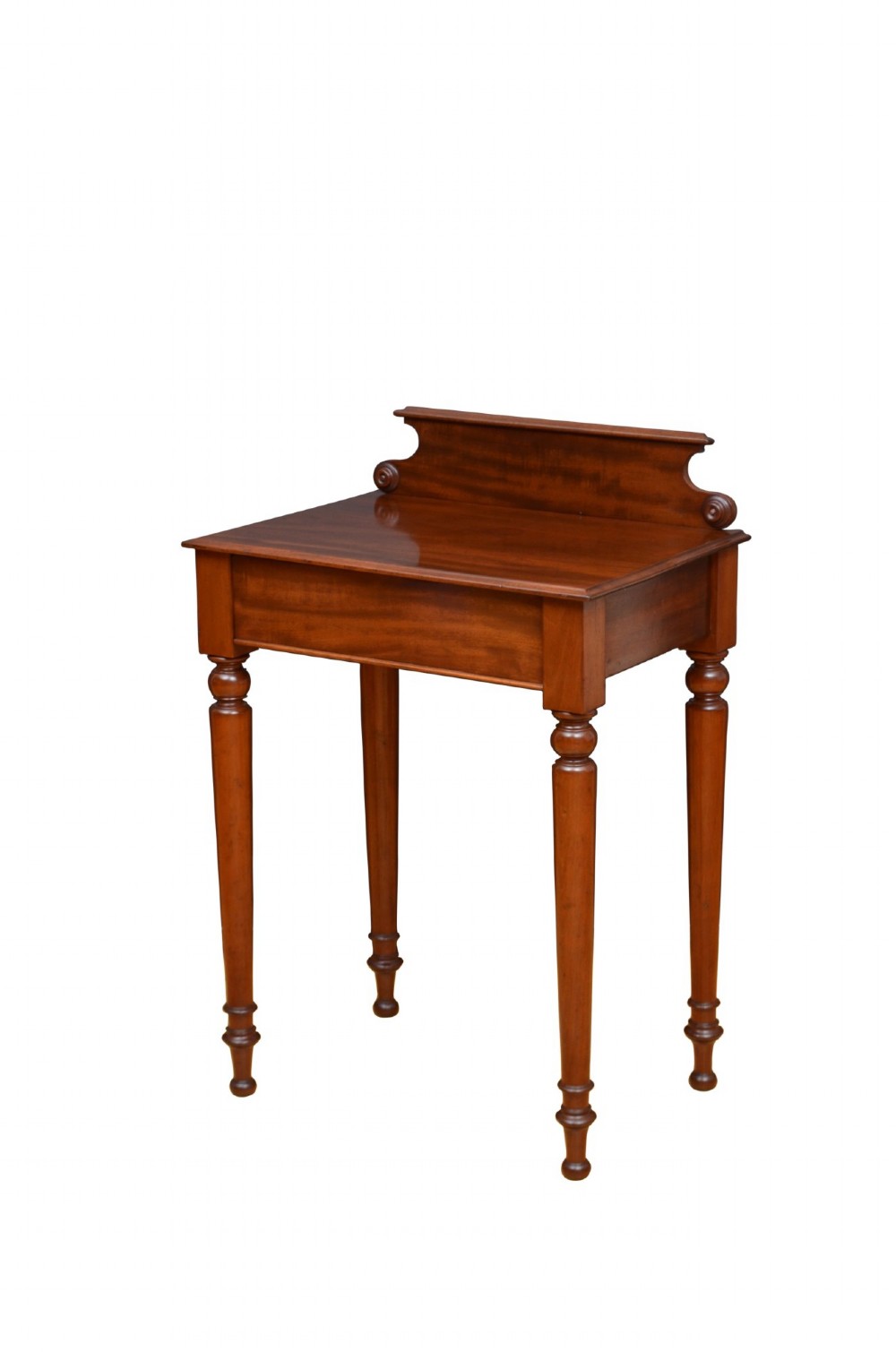 A Victorian mahogany hall table featuring a gallery back upstand, a single frieze drawer, and four turned legs. View XIV