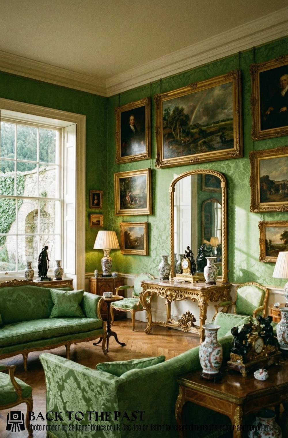 A tall nineteenth-century arched mirror featuring a gilded frame with a continuous carved rope twist motif. View IX