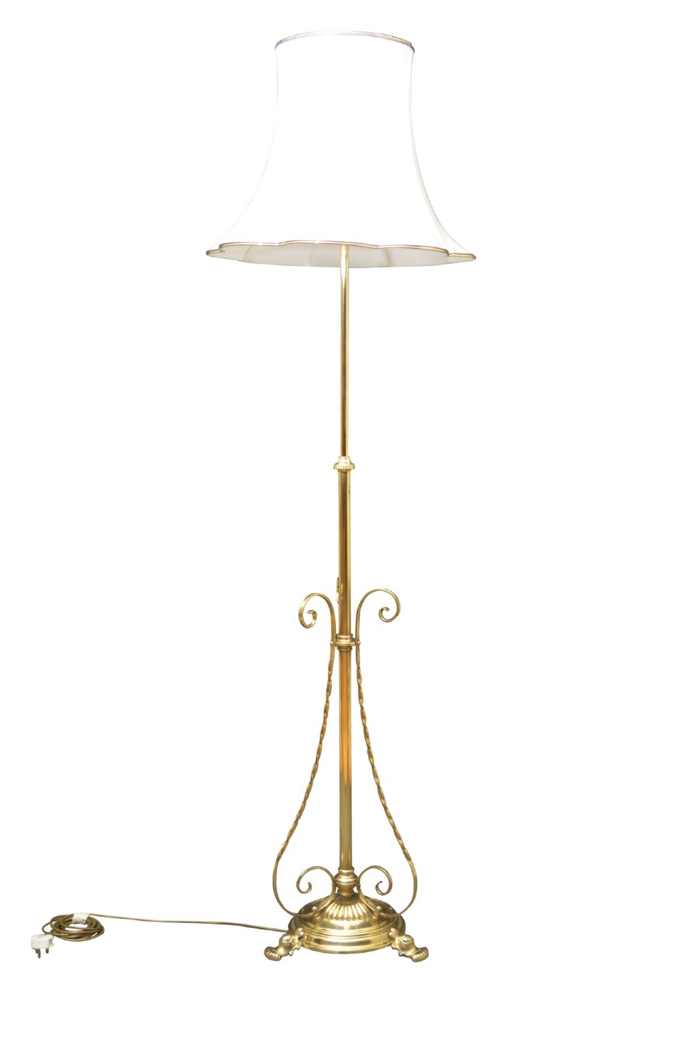 Arts and Crafts Brass Standard Floor Lamp, Height Adjustable, England, c1900