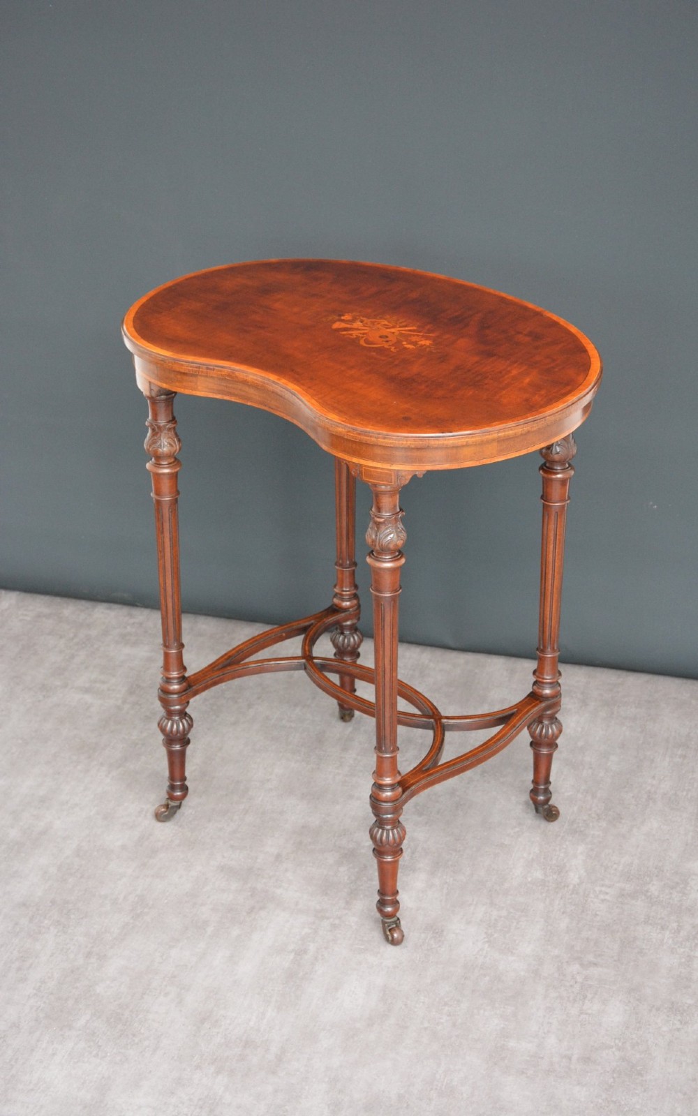 Exhibition Quality Edwardian Inlaid Mahogany Kidney Shaped Side Table