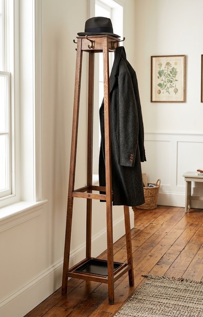 English Arts And Crafts Solid Oak Coat Stand By Astrola View XV
