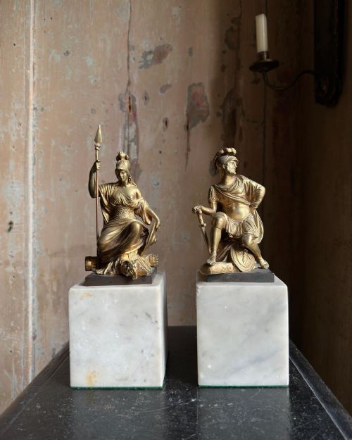 A PAIR OF 19TH CENTURY GILT BRONZE FIGURES OF MARS MINERVA - ADDITIONAL PHOTO 1