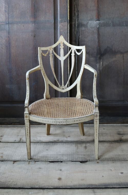 LATE 18TH CENTURY PAINTED SHIELDBACK ARMCHAIR