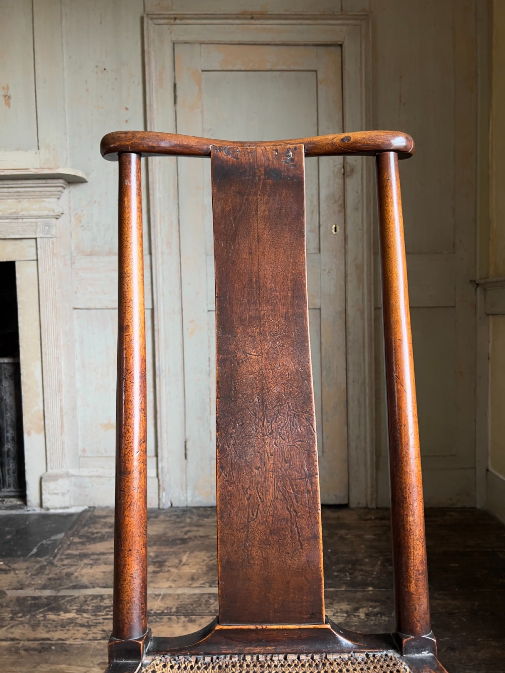 A Queen Anne period walnut caned 