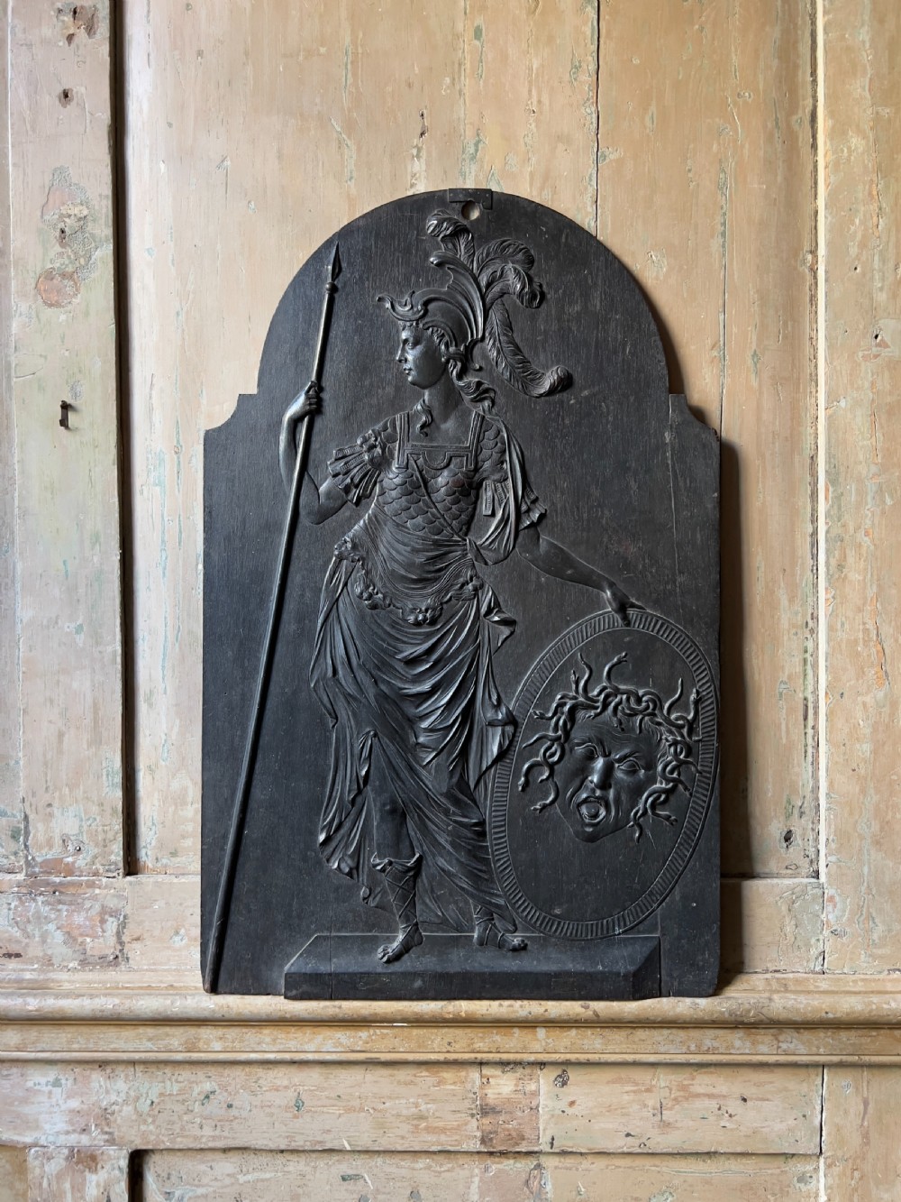 A rare Louis XIV oak chimney board, c.1700