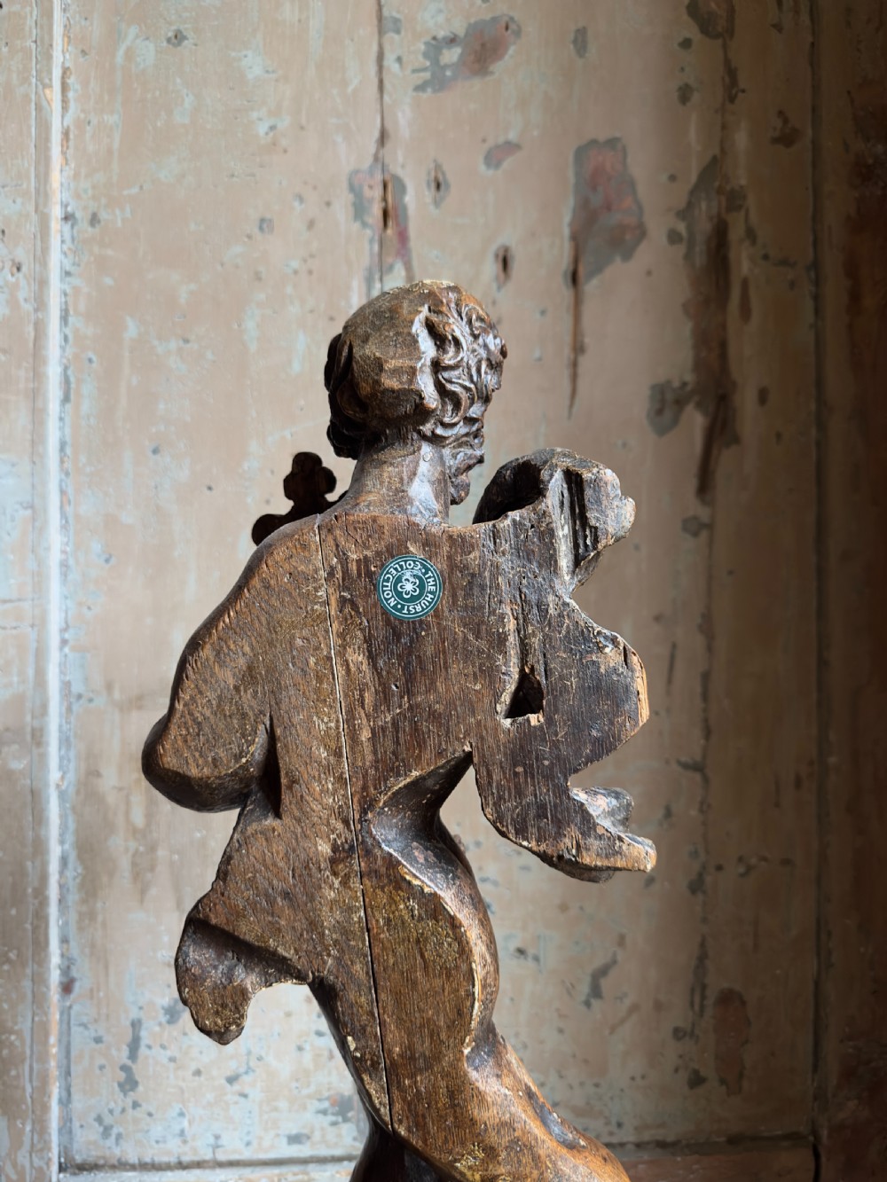 A rare 17th century carved oak figure of Orpheus View III