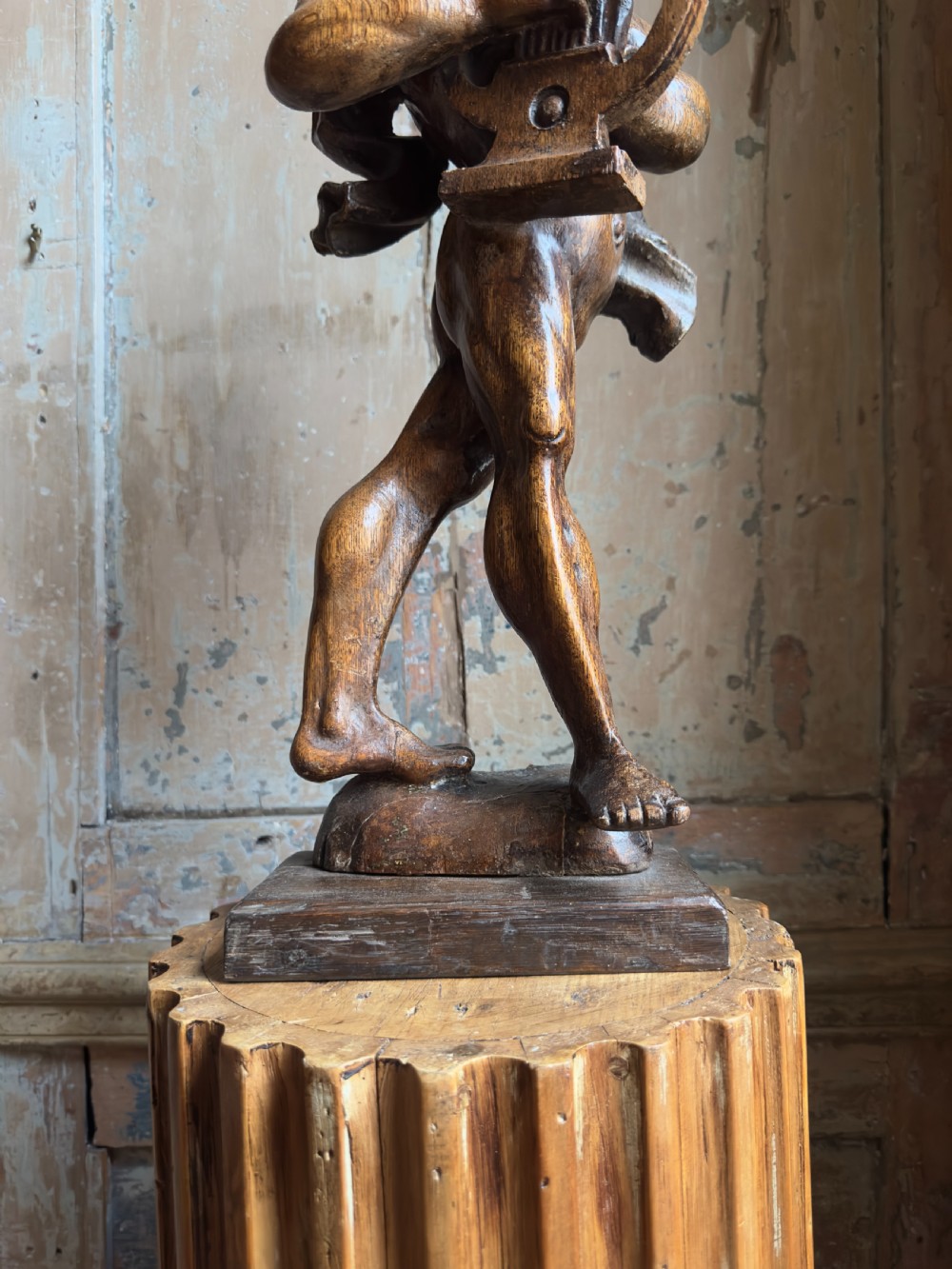 A rare 17th century carved oak figure of Orpheus View VII