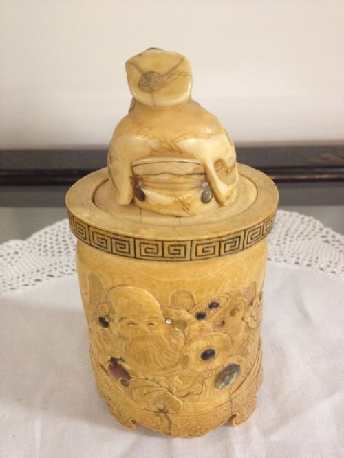Japanese Meiji Shibayama Box/tusk vase View II