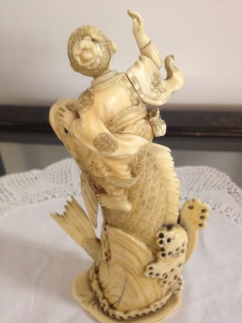 Japanese ivory Okimono Boy On Carp View II