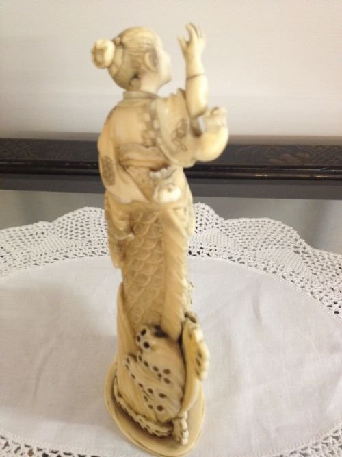 Japanese ivory Okimono Boy On Carp View III