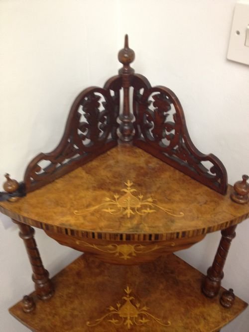 Victorian Inlaid Walnut Corner Whatnot View II