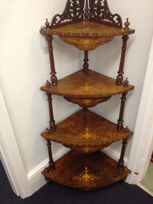 Victorian Inlaid Walnut Corner Whatnot View IV