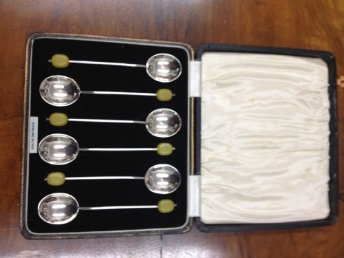 Boxed Set of 6 Silver Deco Coffee Spoons