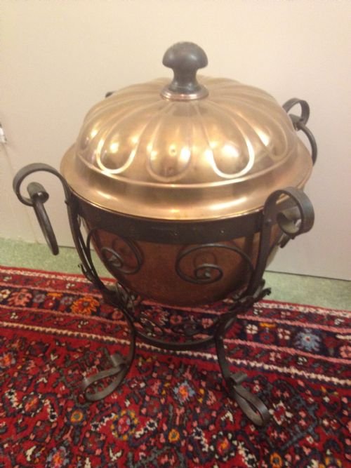 Victorian Art Nouveau Style Copper Log Bin