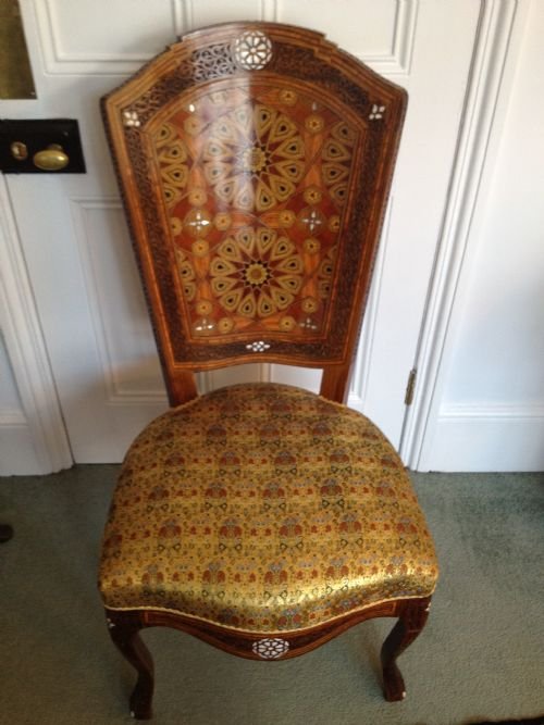 Set Of 4 Carved & inlaid Moorish Chairs View IV