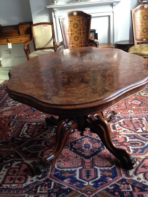 Victorian Figured Walnut Tilt Top Dining Table View V
