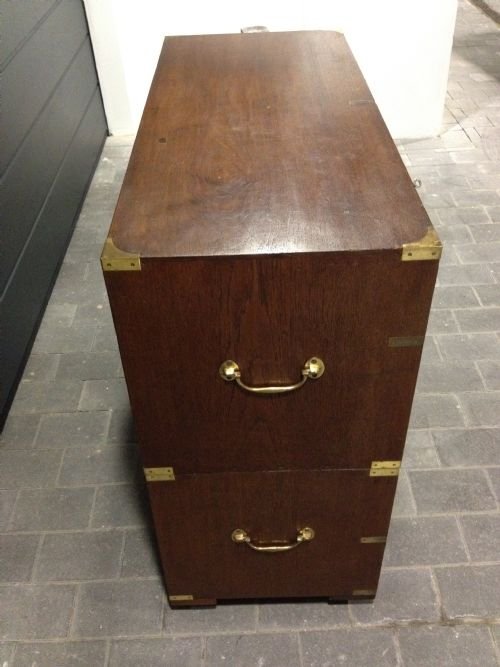 Heavy Victorian Teak Military Campaign Chest View II