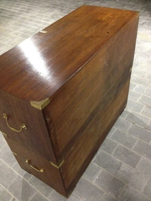 Heavy Victorian Teak Military Campaign Chest View V
