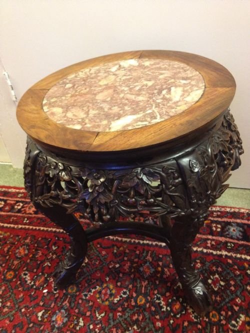 Chinese Rosewood Padouk Marble Inset Stand