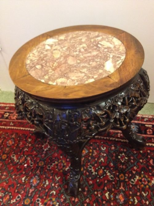 Chinese Rosewood Padouk Marble inset Stand View II