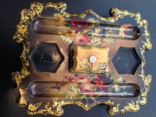 Victorian Papier Mache Ink Stand Pen Holder
