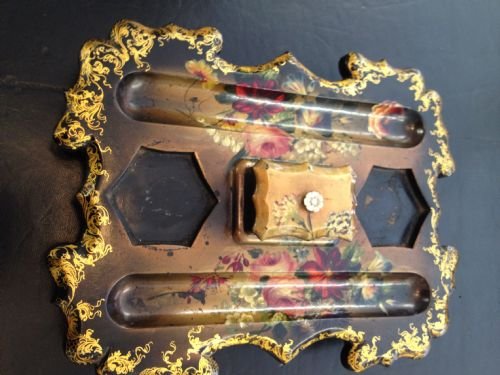 Victorian Papier Mache Ink Stand Pen Holder View II