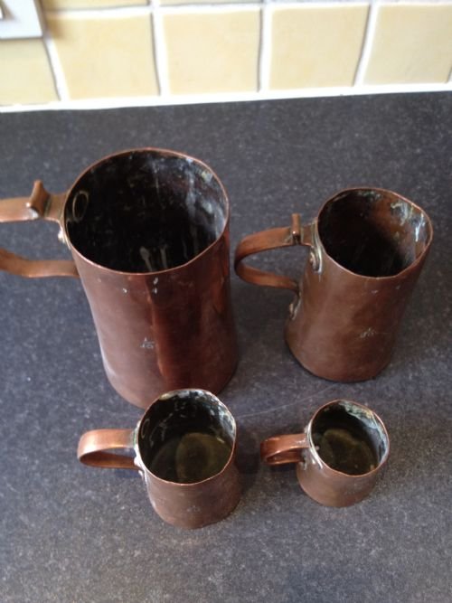 Victorian Graduated Copper Measuring Jugs View II