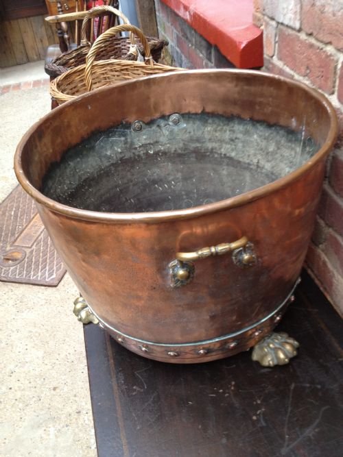 Massive Victorian Copper And Brass Log Bin View III